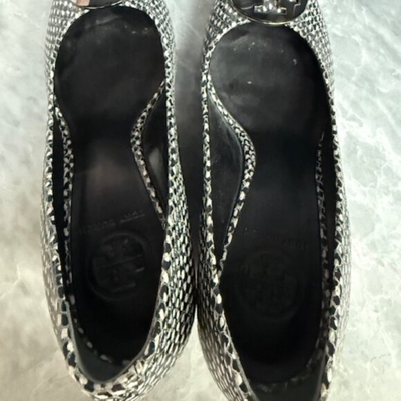 Tory Burch Sally Wedge Polka Dot Snakeskin RARE (Black & White & Pewter) - Picture 6 of 6
